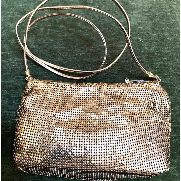 Vintage Whiting & Davis Chain Mesh Bag metallic Gold Mesh 80s glam - Picture 1 of 8